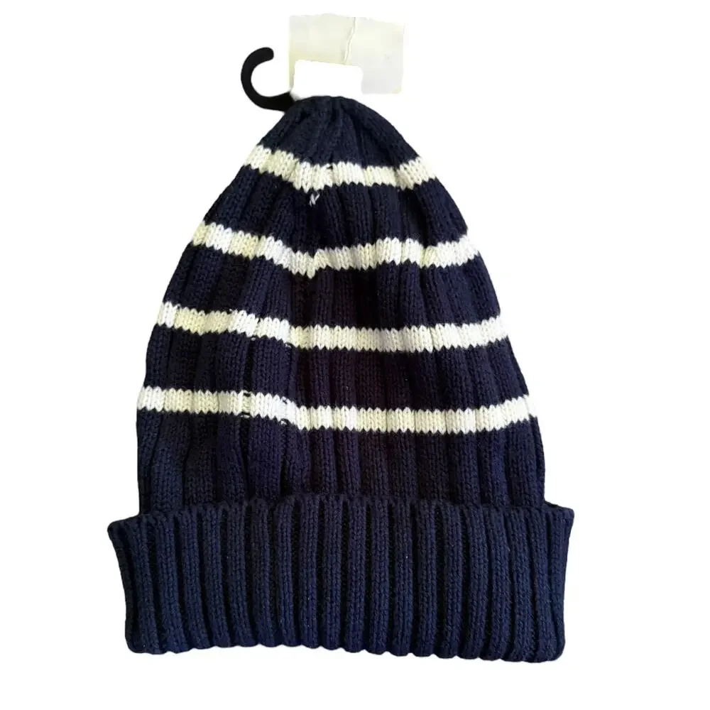 H&M Toddler Boys Navy Blue Striped Cotton Beanie Size 1.5-4Y